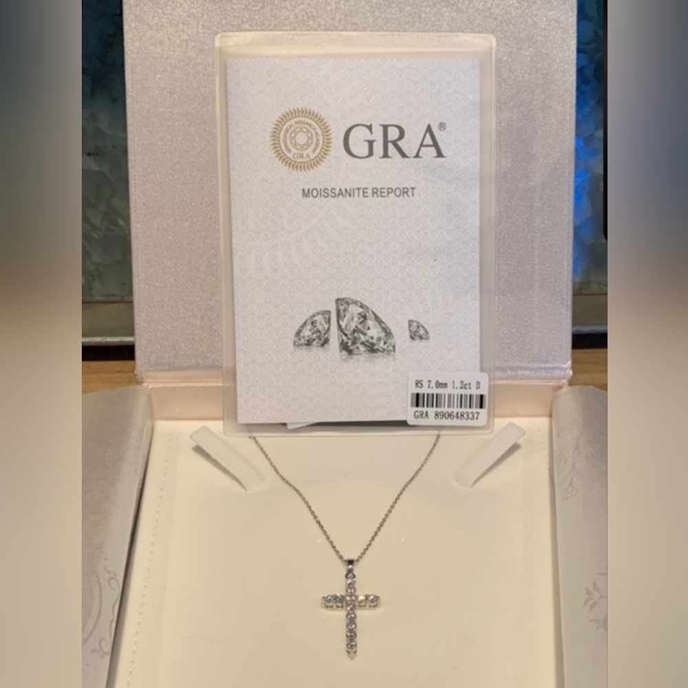 1.2 cttw Moissanite Cross Set In 925 Sterling Silver
